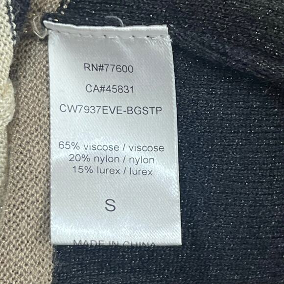 Chaser Lurex Striped V Neckline Pullover Sweater Black Tan Womens Size Small - Picture 10 of 10